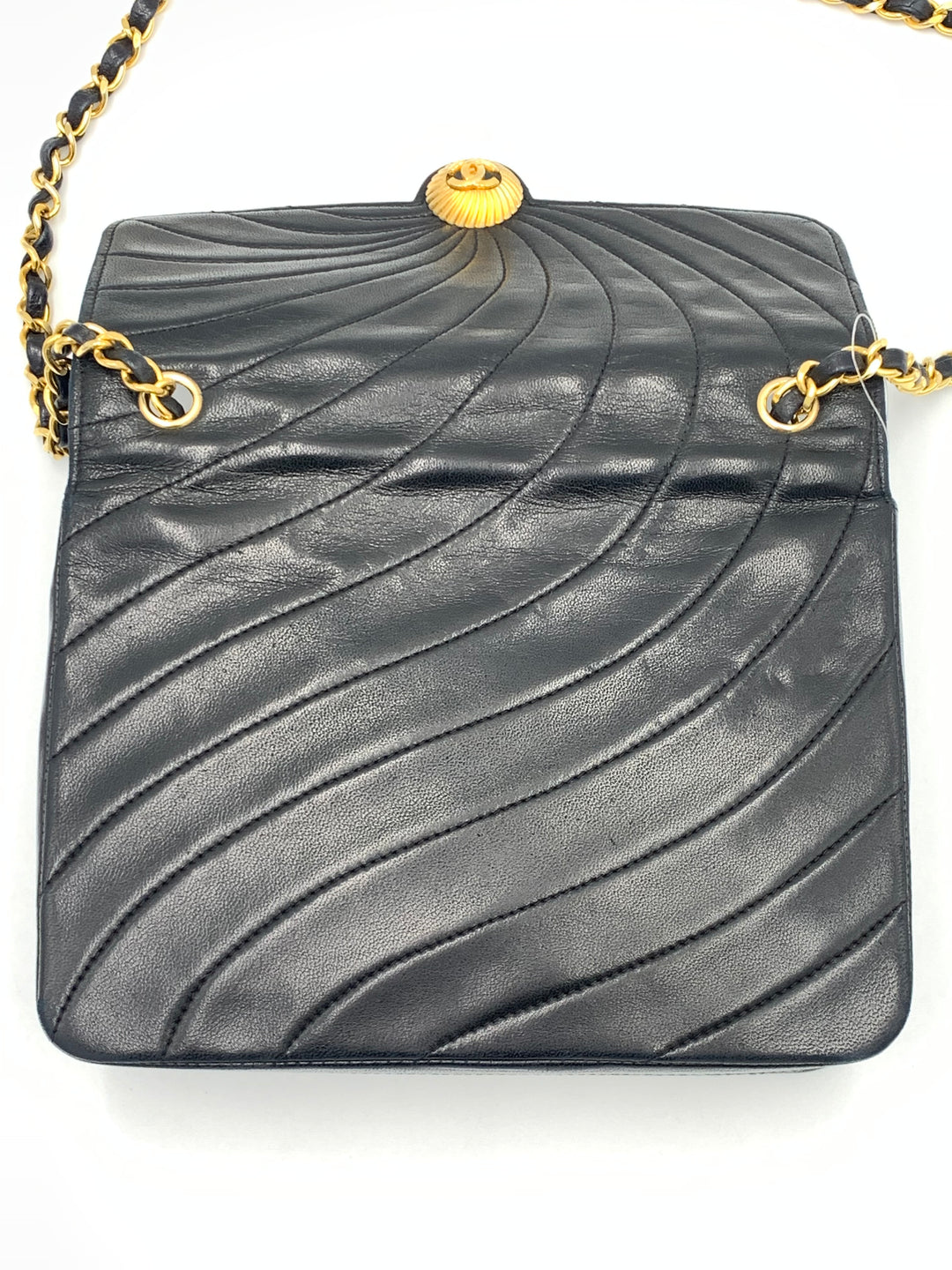 Chanel Vintage Black Spiral Quilted Lambskin CC Flap