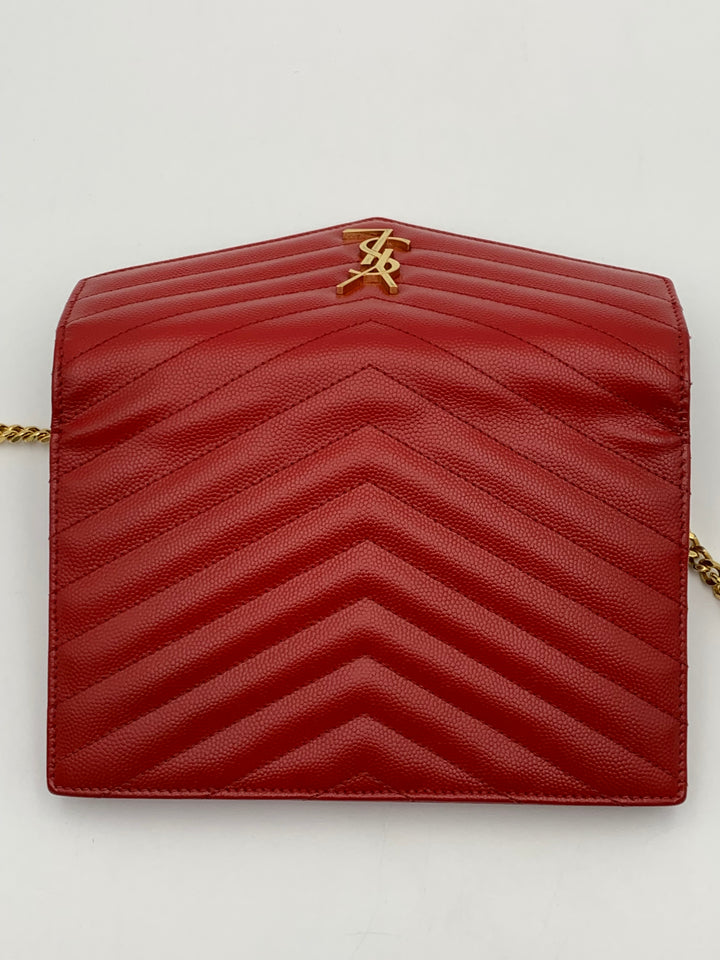 YSL Red Cassandre Envelope Chain Wallet Gold