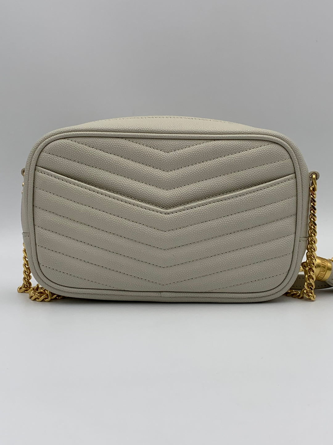 YSL Mini Lou Bag In Quilted Grain De Poudre Embossed Leather-White