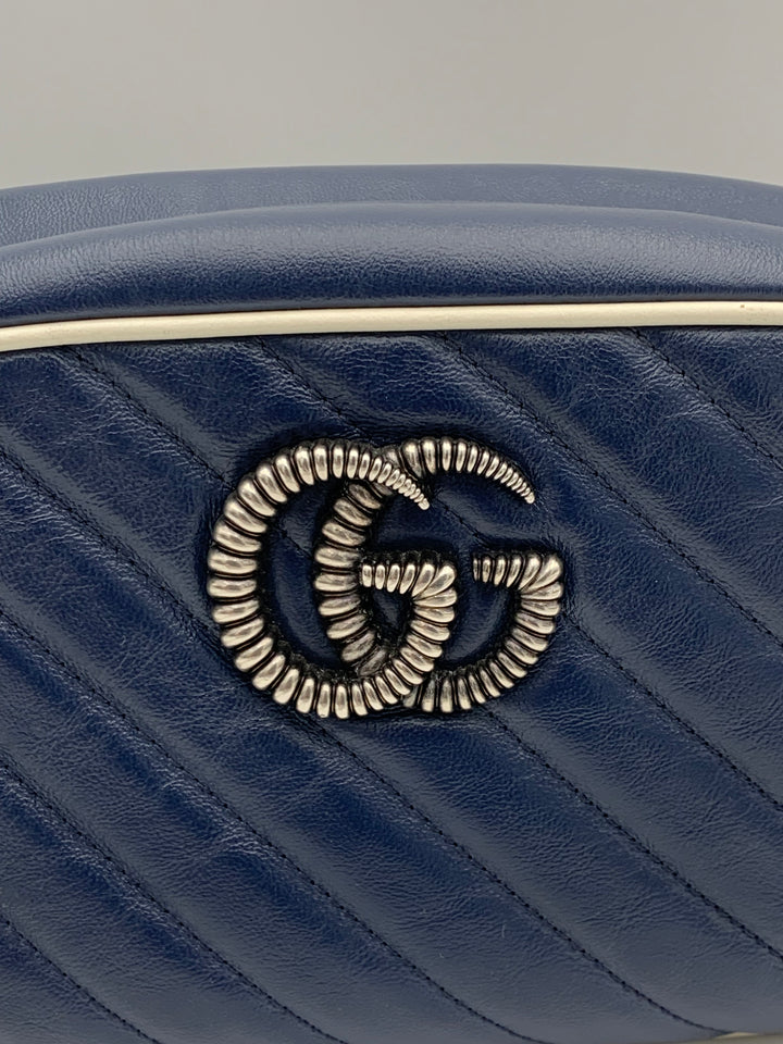 Gucci Navy Blue Marmont Matelasse Small Camera Bag