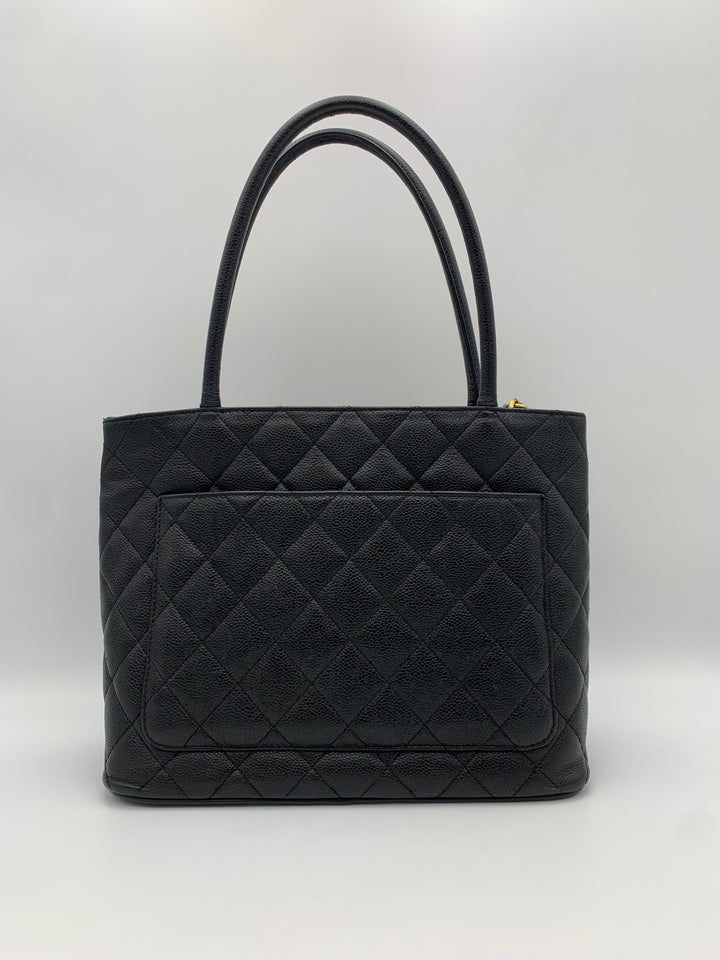 Chanel Black Medallion Caviar Leather Tote Bag