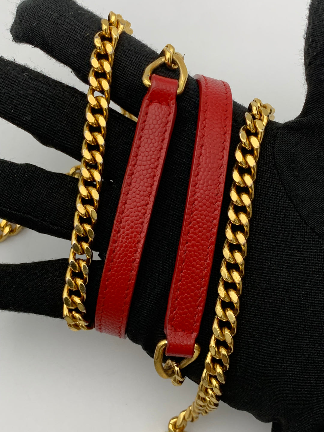 YSL Red Cassandre Envelope Chain Wallet Gold