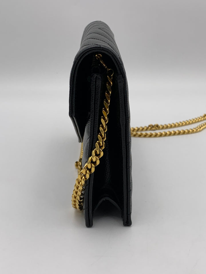 YSL Black Cassandre Envelope Chain Wallet-Gold