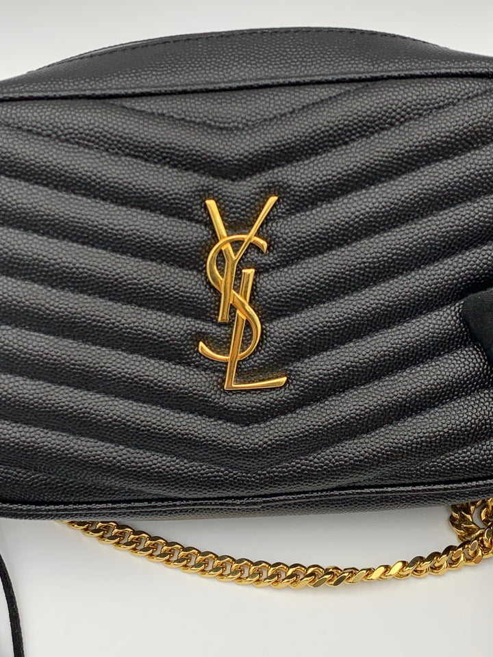 YSL Mini Lou Bag in Quilted Grain De Poudre Embossed Leather-Black