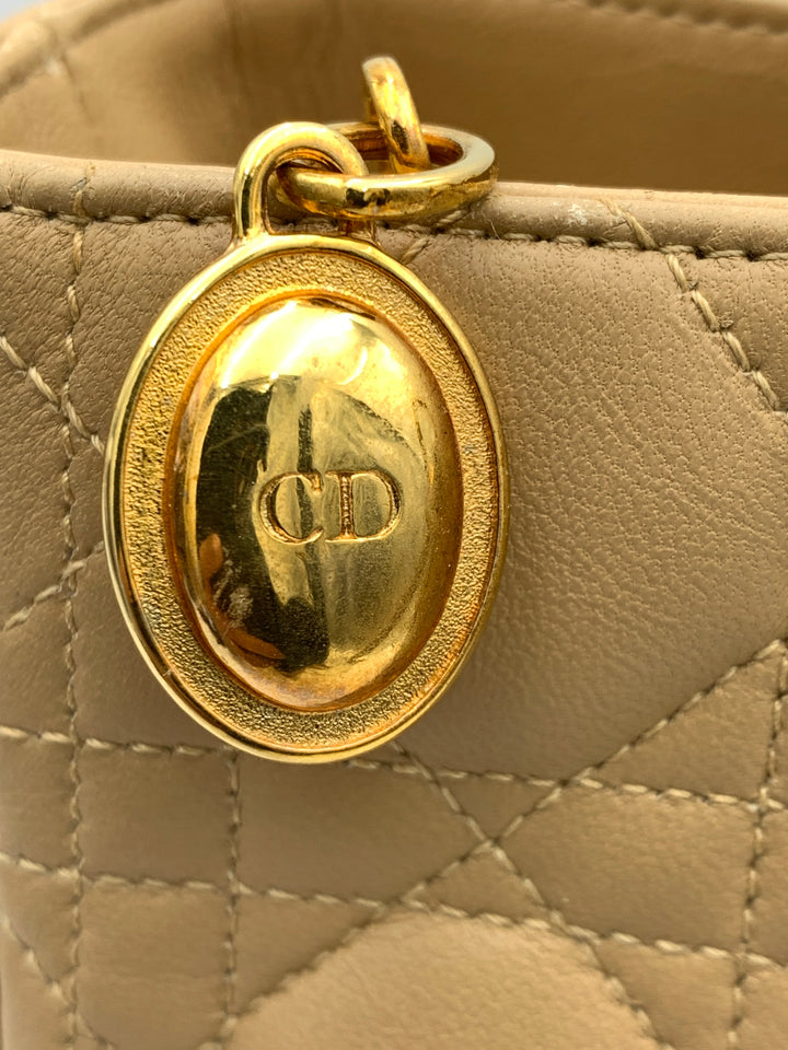 Chirstian Dior Large Lady Dior Beige Lambskin Leather