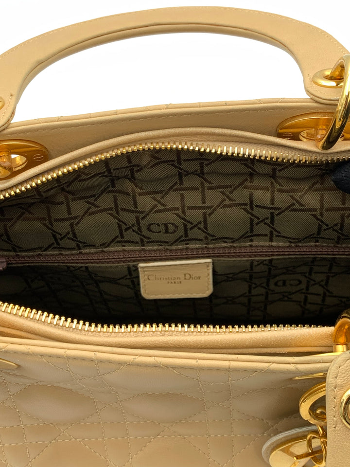 Chirstian Dior Large Lady Dior Beige Lambskin Leather