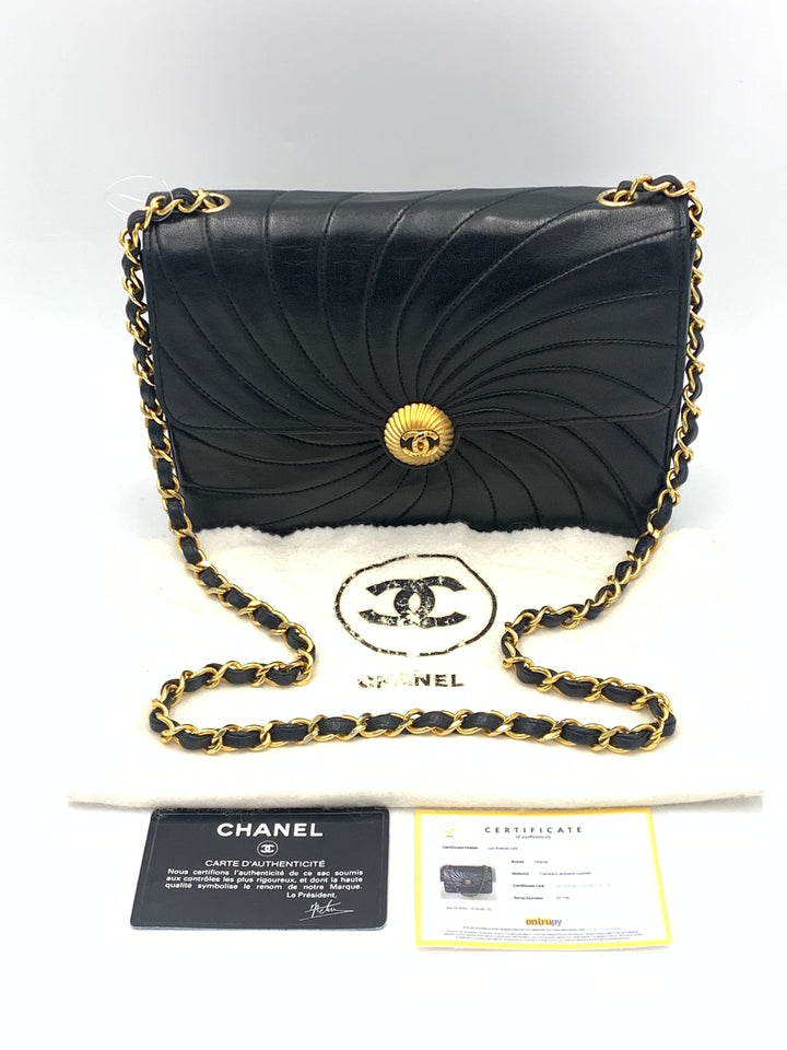 Chanel Vintage Black Spiral Quilted Lambskin CC Flap