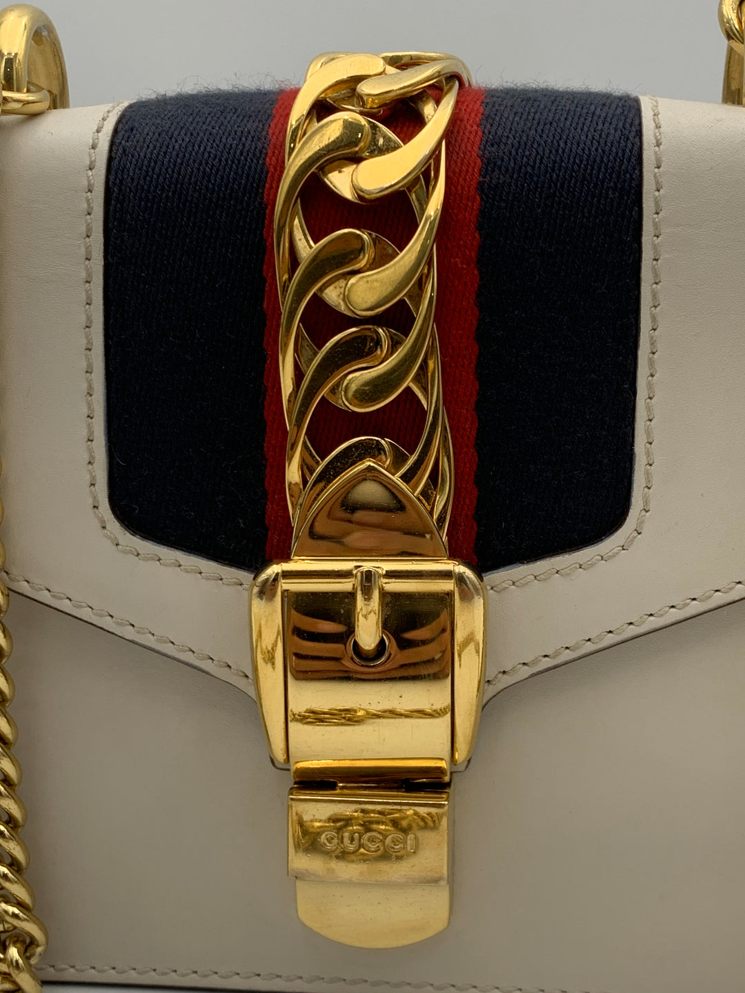 Gucci Mini Sylvie Chain Shoulder Bag White