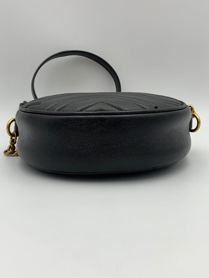 Gucci Calfskin Matelasse Mini Marmont Round Shoulder Bag