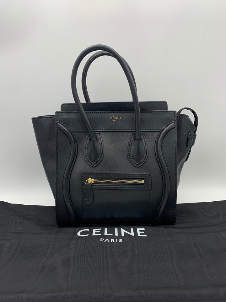 Celine Black Leather Micro Luggage Tote Bag