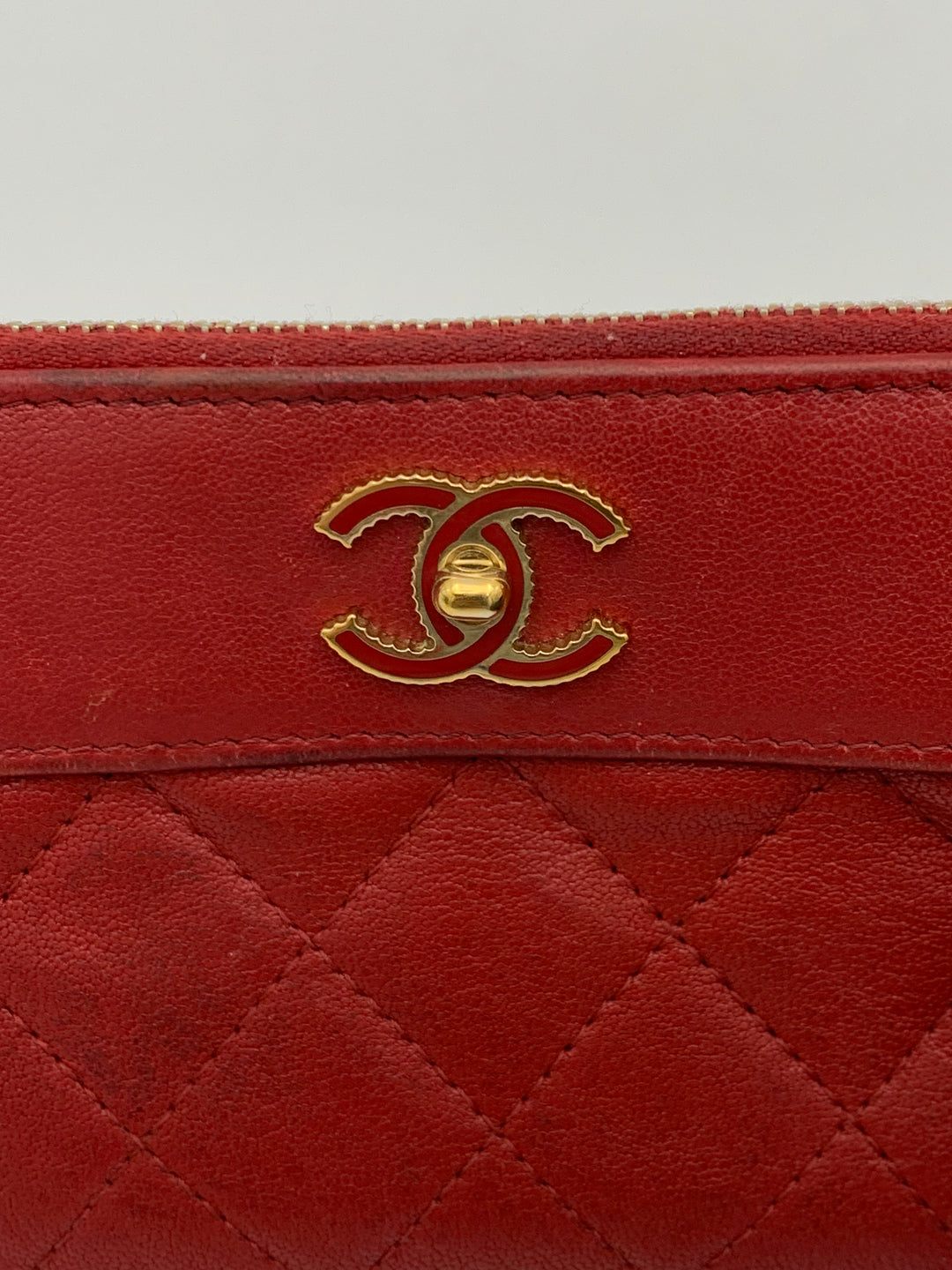 Chanel Red Sheepskin Quilted Small Vintage Mademoiselle Cosmetic Case