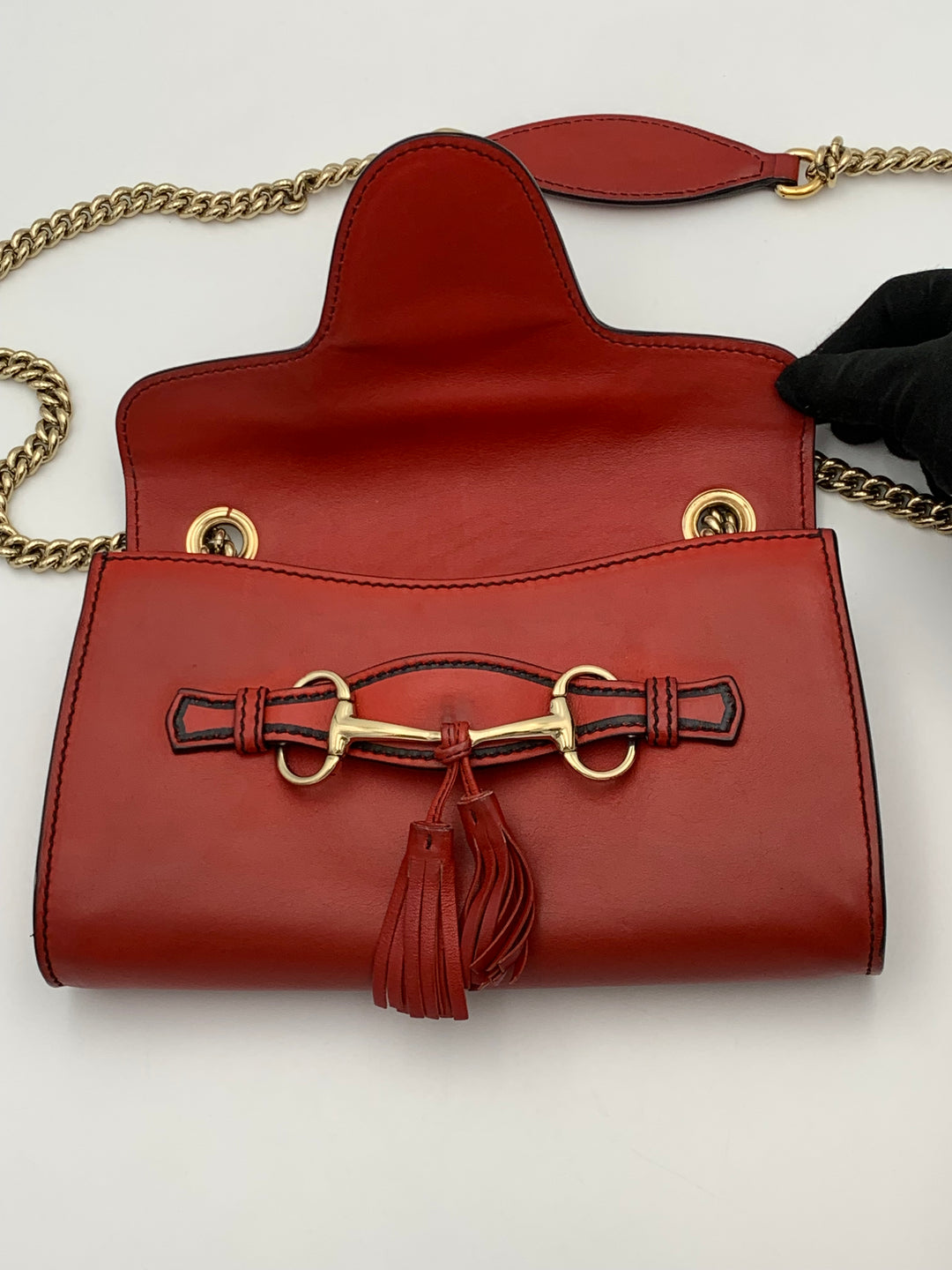 Gucci Coral Red Leather Small Emily Chain Shoulder Strap