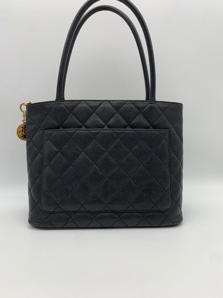 Chanel Black Medallion Caviar Leather Tote Bag