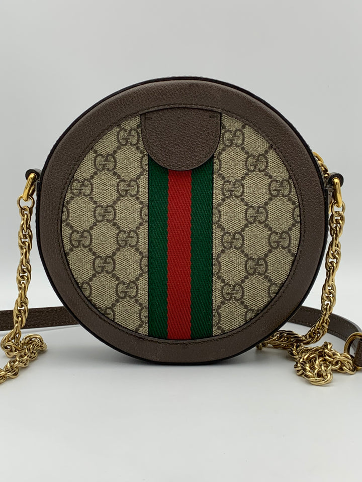 Gucci Brown GG Supreme Mini Round Ophidia Shoulder Bag