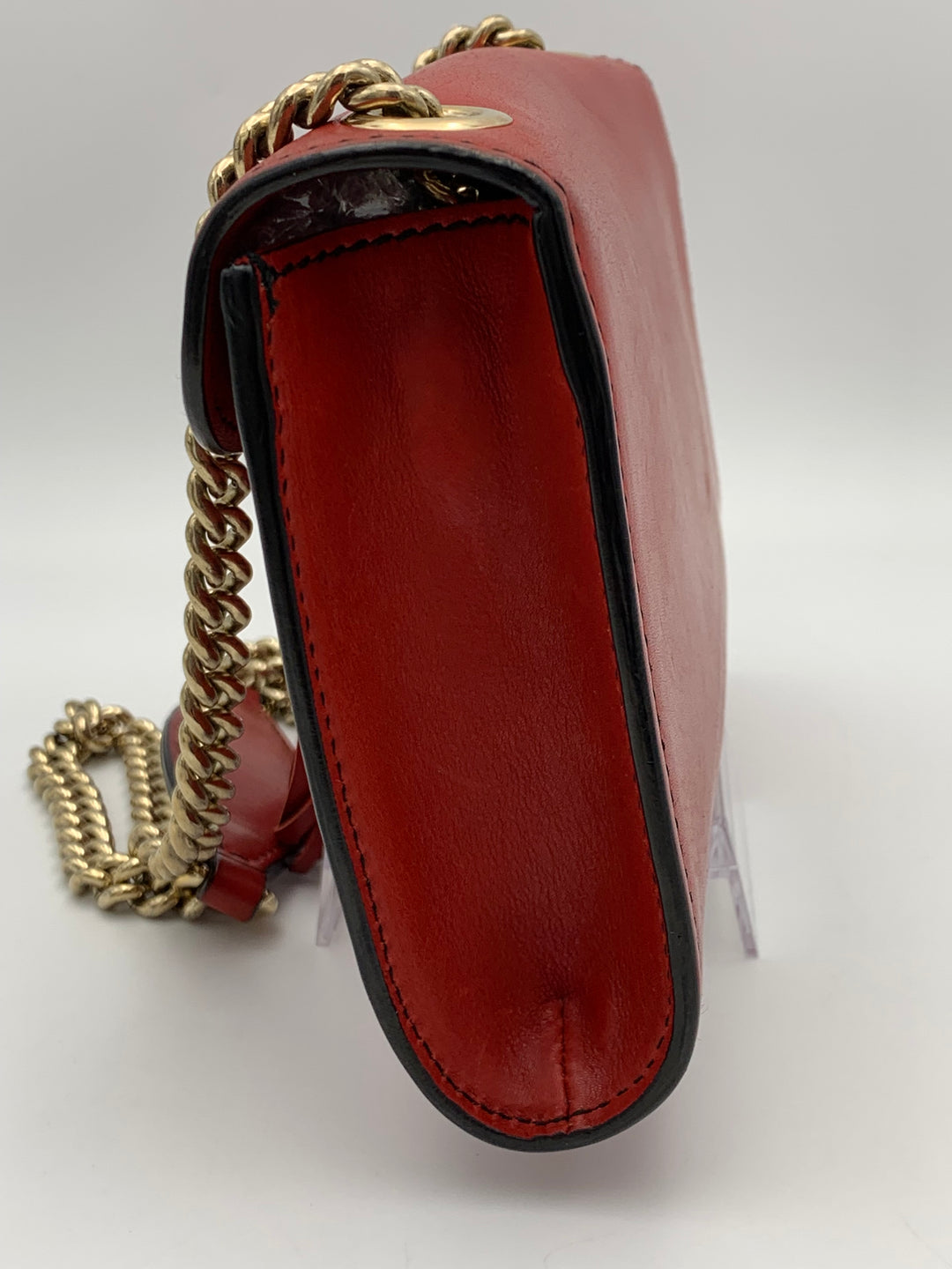 Gucci Coral Red Leather Small Emily Chain Shoulder Strap