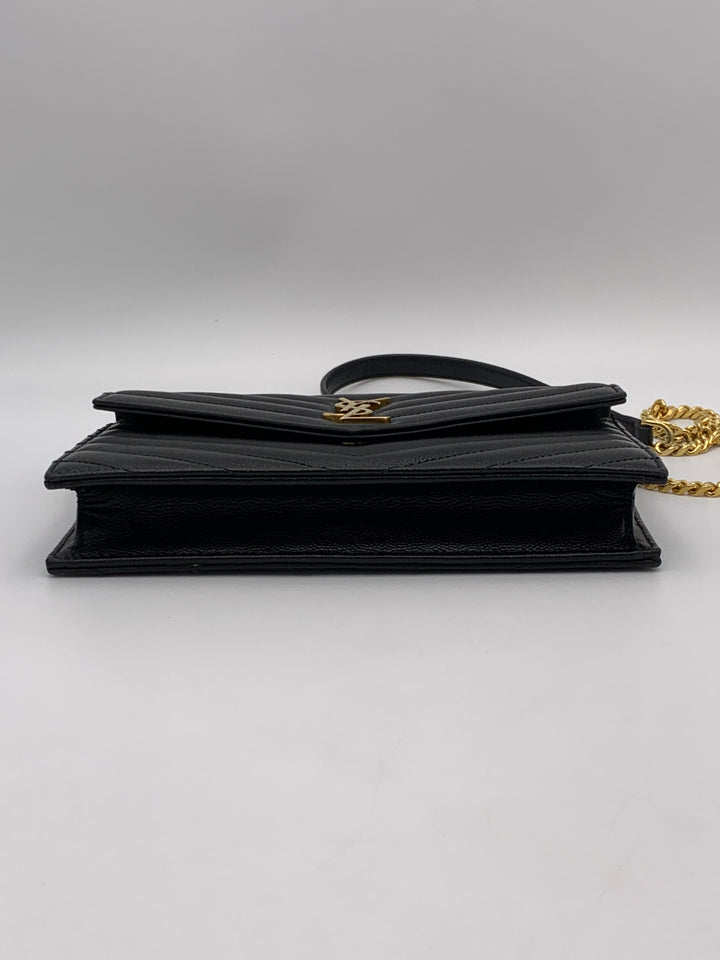 YSL Black Cassandre Envelope Chain Wallet-Gold