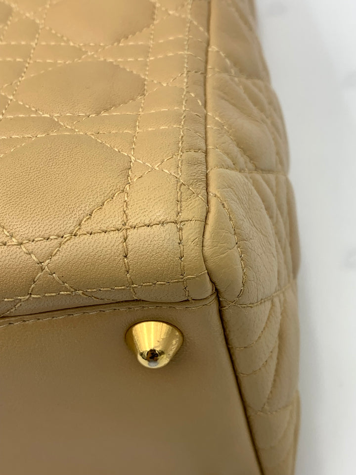 Chirstian Dior Large Lady Dior Beige Lambskin Leather