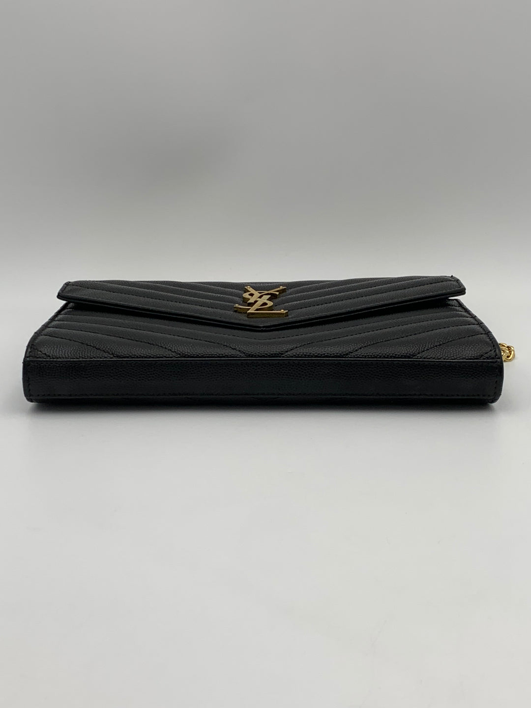 YSL Classic Cassandre Chain Wallet in Grain De Poudre Leather Gold