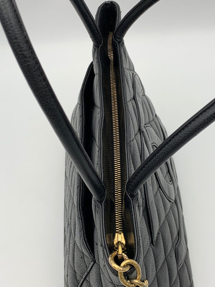 Chanel Black Medallion Caviar Leather Tote Bag