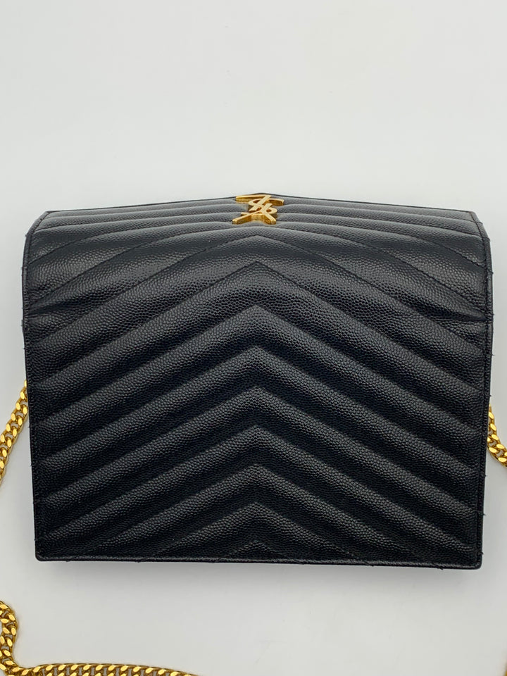 YSL Black Cassandre Envelope Chain Wallet-Gold