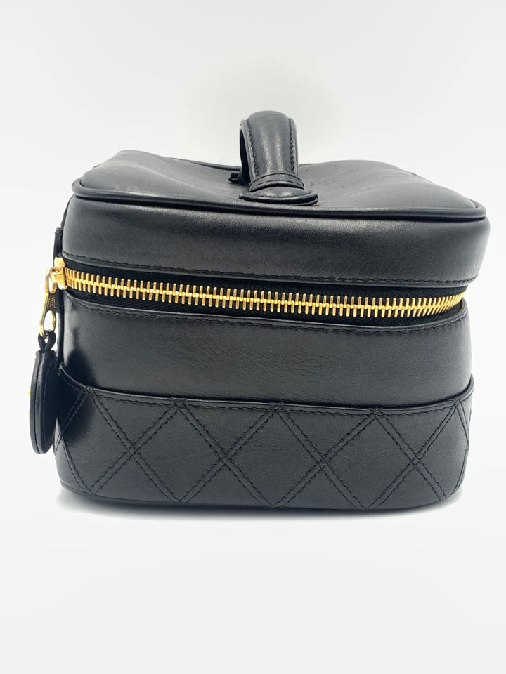 Chanel Vintage Black Leather CC Vanity Case