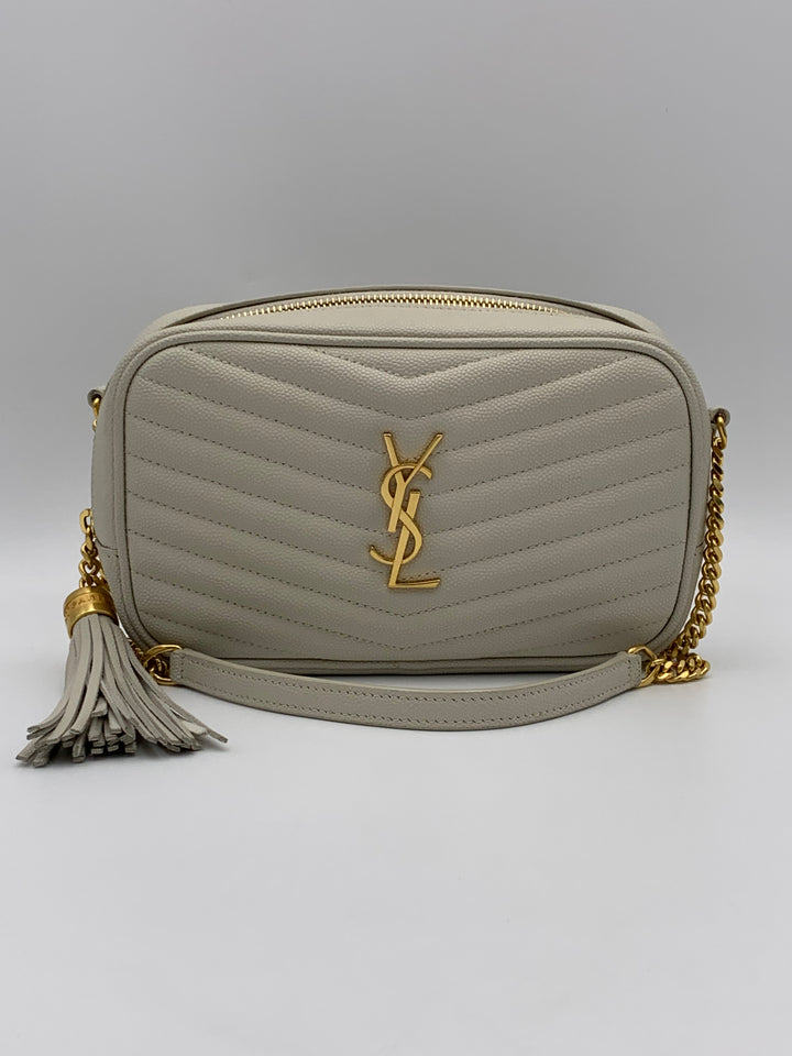 YSL Mini Lou Bag In Quilted Grain De Poudre Embossed Leather-White