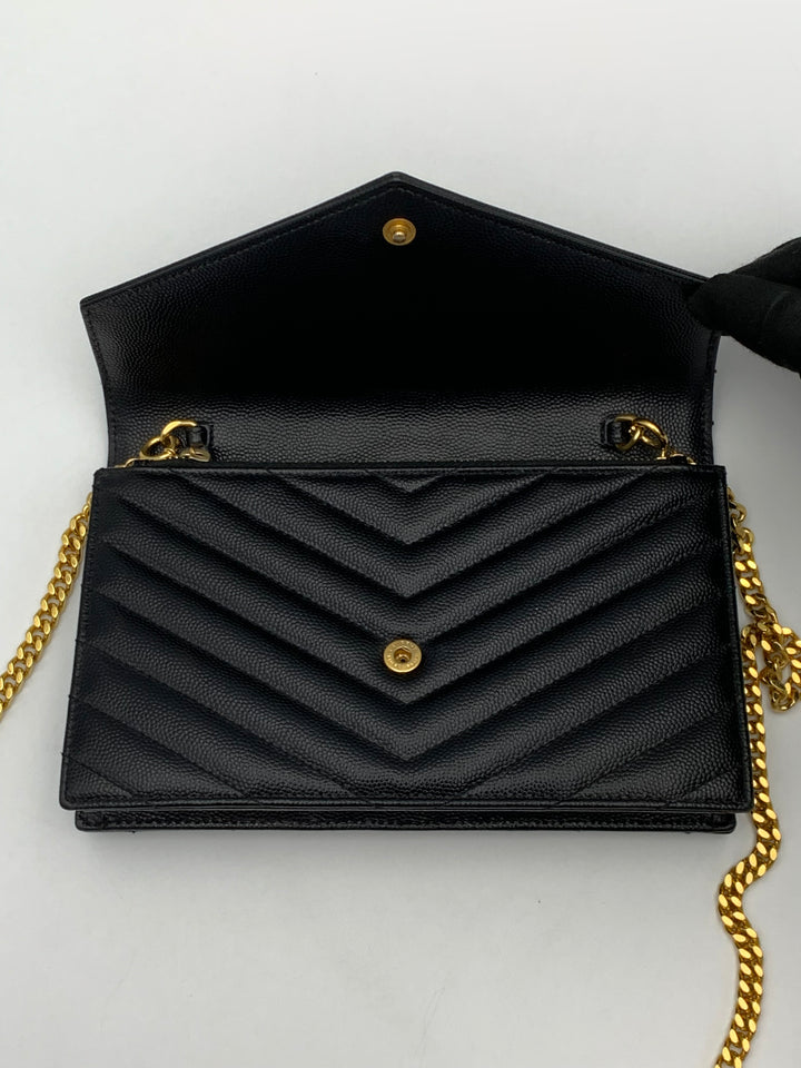 YSL Black Cassandre Envelope Chain Wallet-Gold