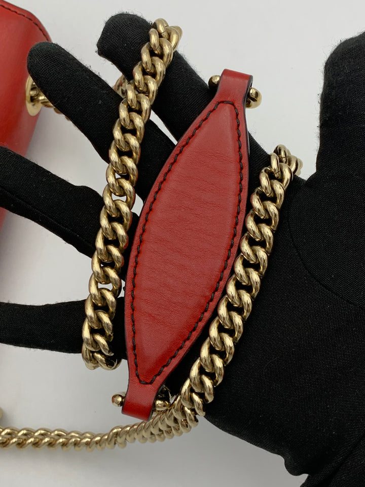 Gucci Coral Red Leather Small Emily Chain Shoulder Strap