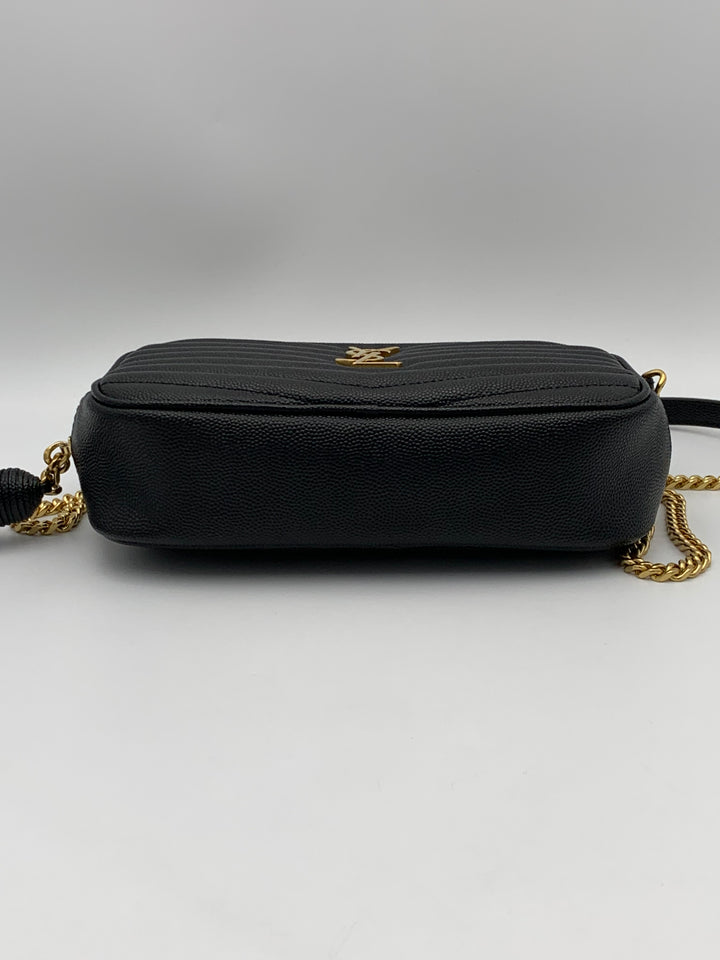 YSL Mini Lou Bag in Quilted Grain De Poudre Embossed Leather-Black