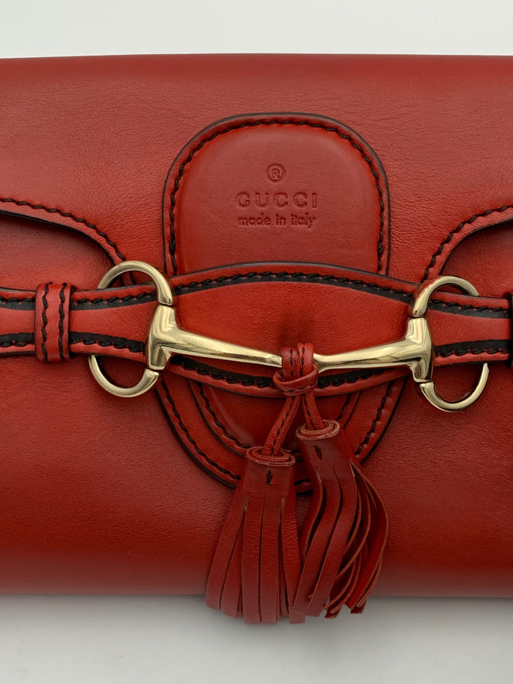 Gucci Coral Red Leather Small Emily Chain Shoulder Strap