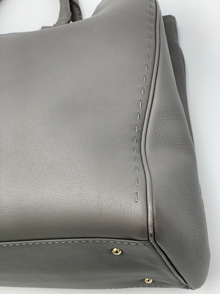 Carolina Herrera CH Charm Grey Leather Large Top Handle Bag