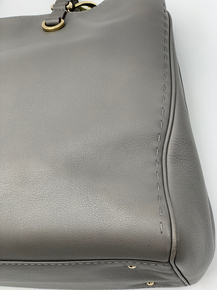 Carolina Herrera CH Charm Grey Leather Large Top Handle Bag
