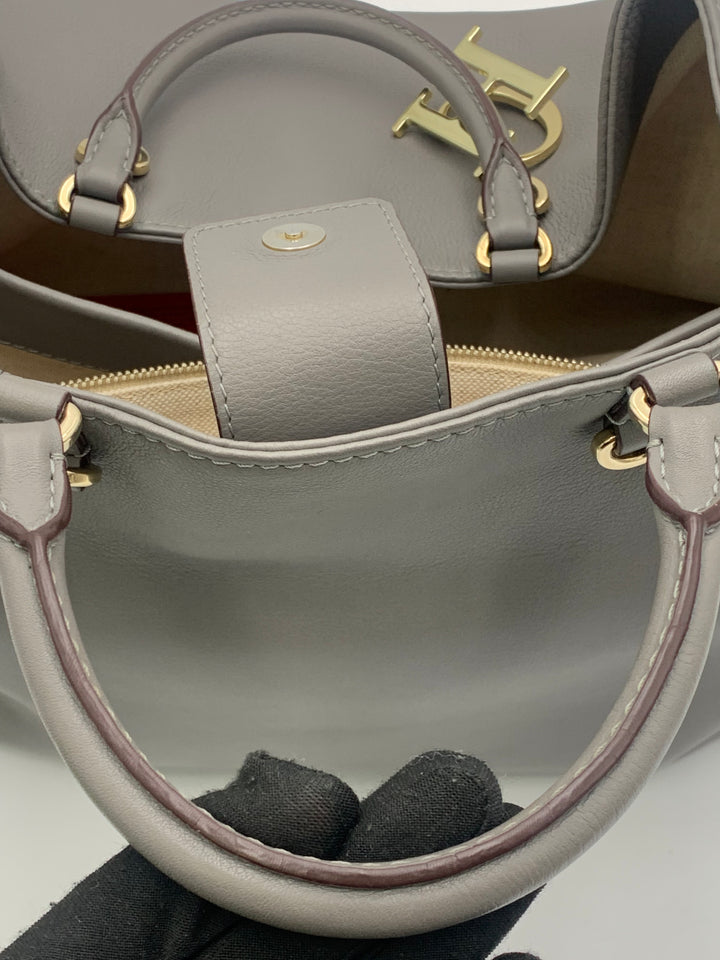 Carolina Herrera CH Charm Grey Leather Large Top Handle Bag
