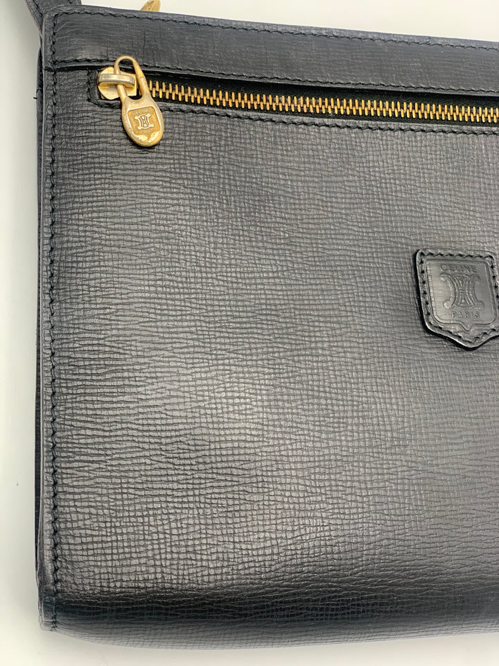 Celine Vintage Triomphe Black Leather Clutch Bag