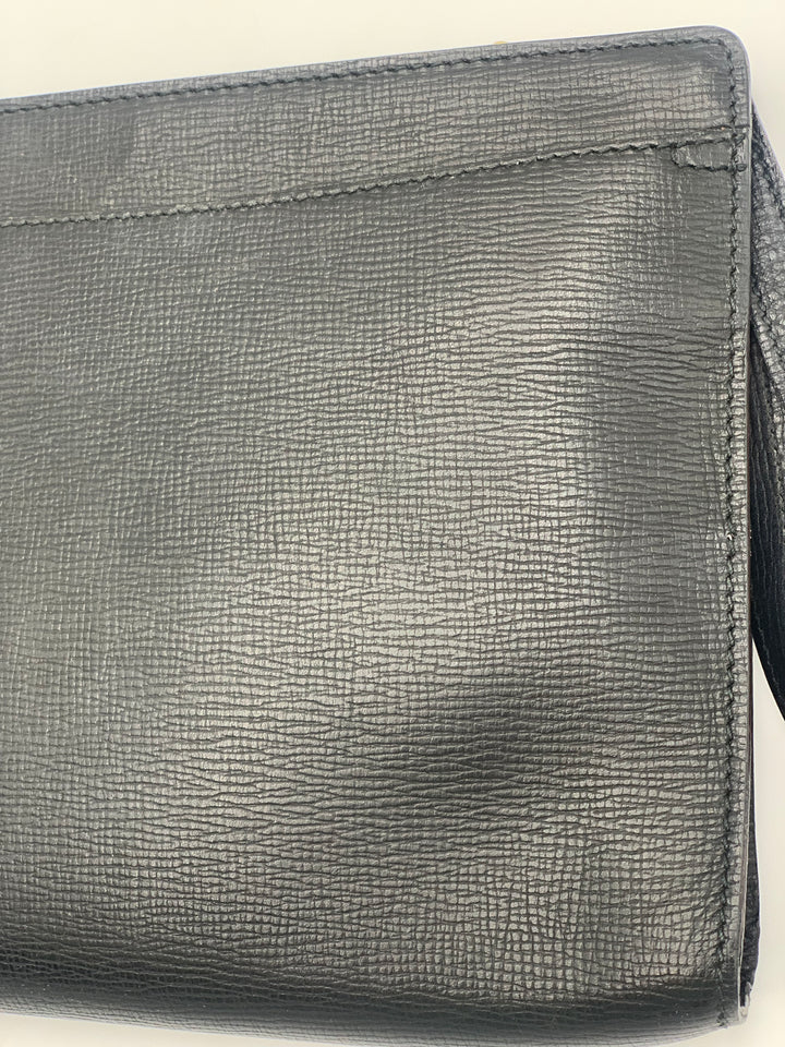 Celine Vintage Triomphe Black Leather Clutch Bag