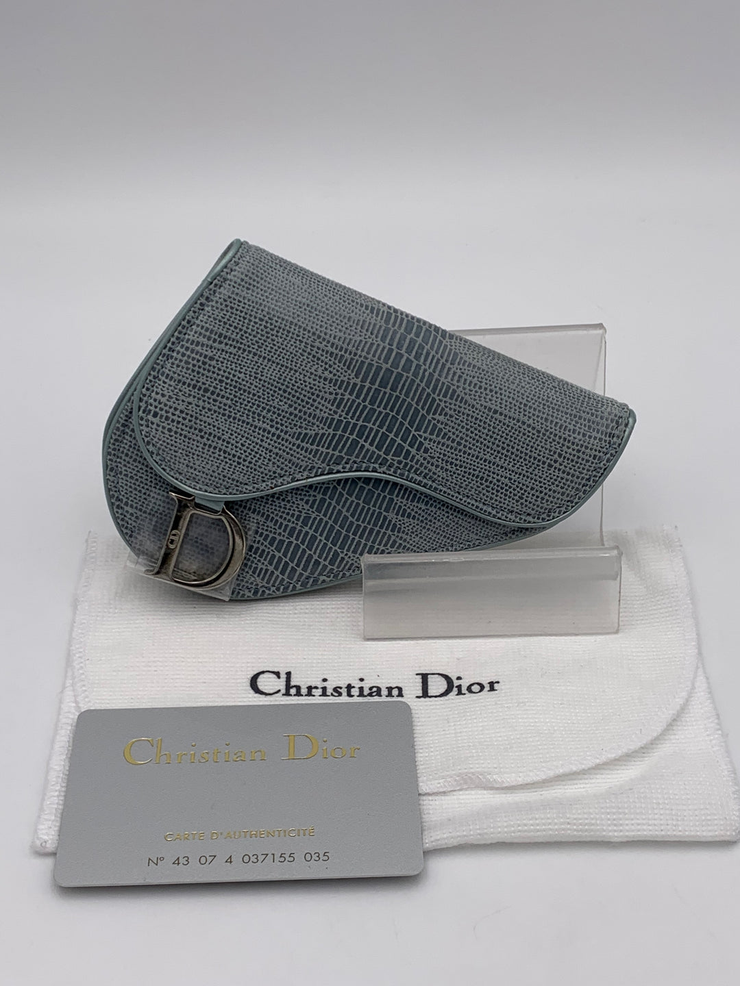 Christian Dior Blue Lizard Effect Saddle Coin Case