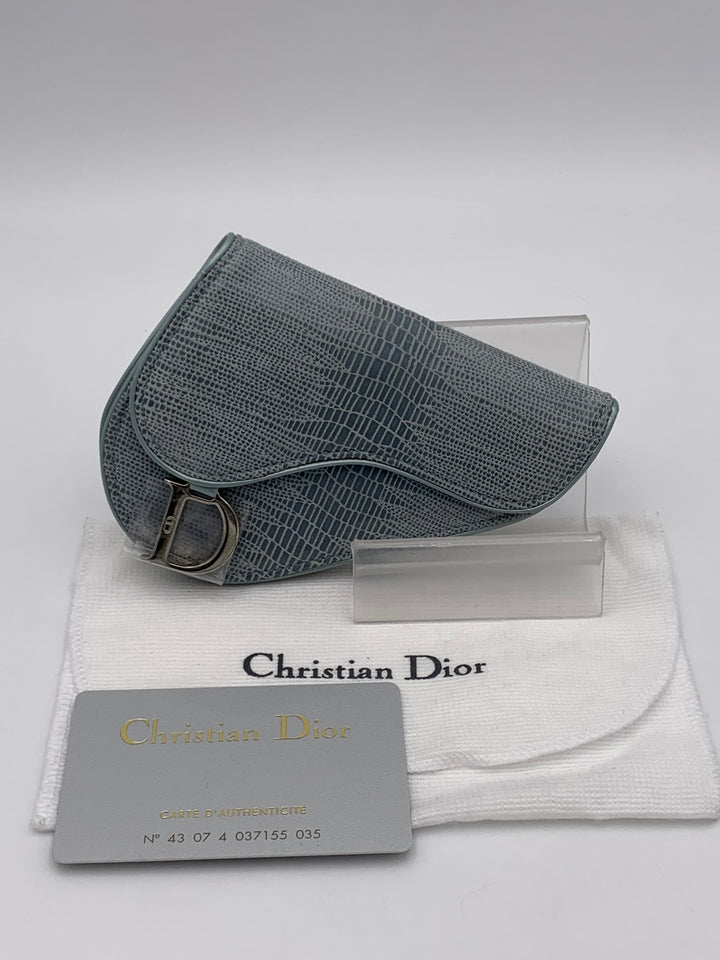 Christian Dior Blue Lizard Effect Saddle Coin Case
