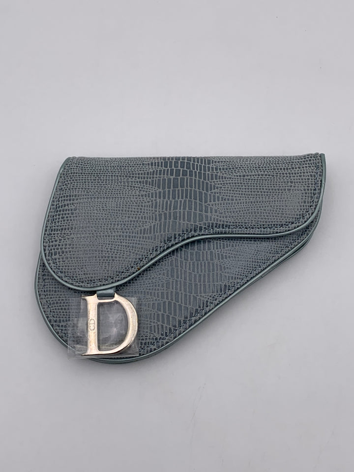 Christian Dior Blue Lizard Effect Saddle Coin Case