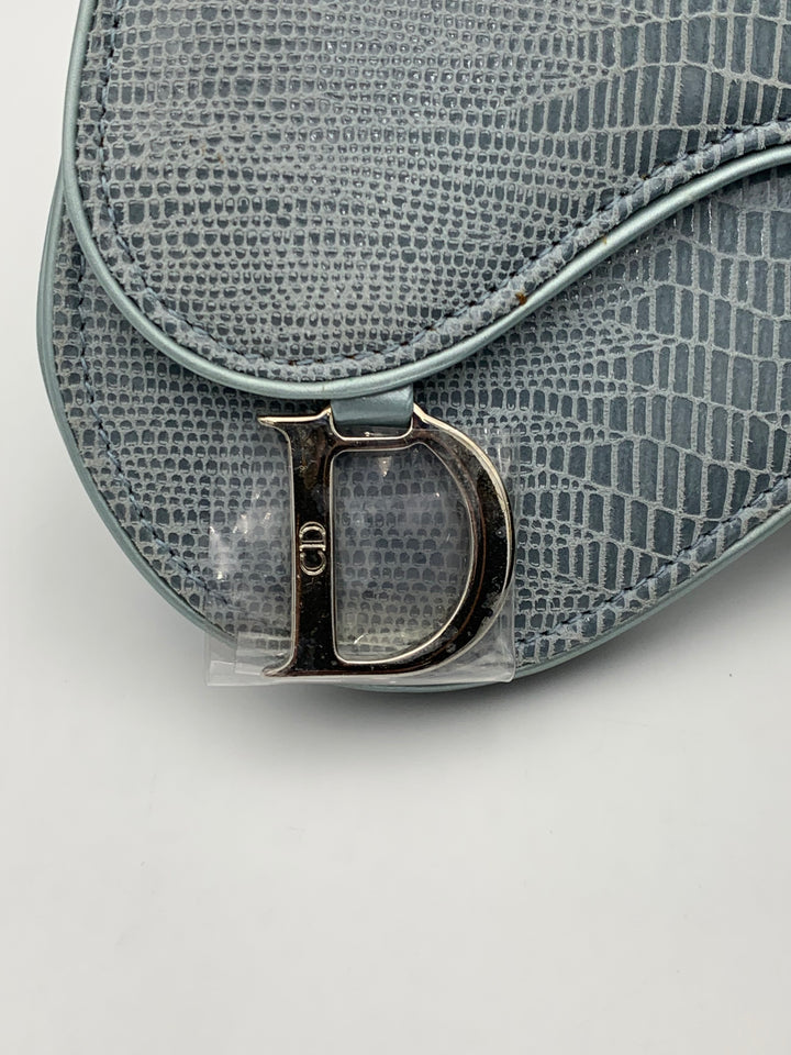 Christian Dior Blue Lizard Effect Saddle Coin Case