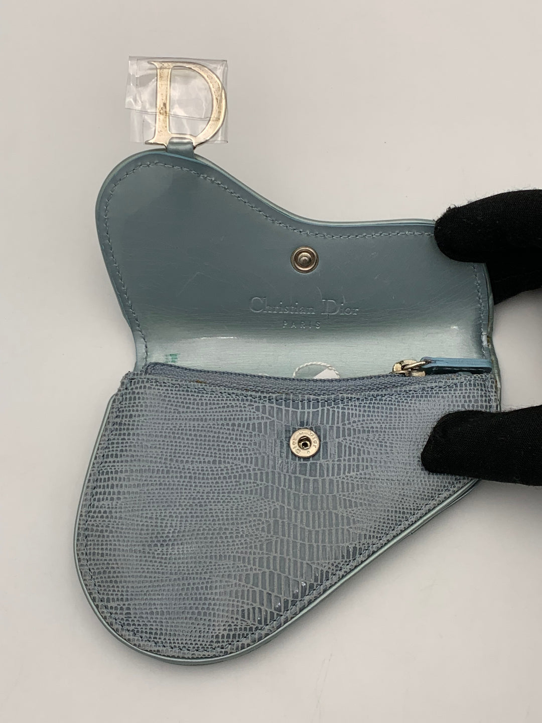 Christian Dior Blue Lizard Effect Saddle Coin Case
