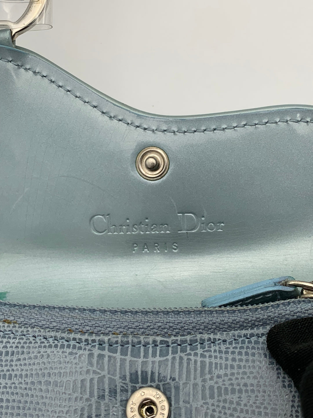 Christian Dior Blue Lizard Effect Saddle Coin Case