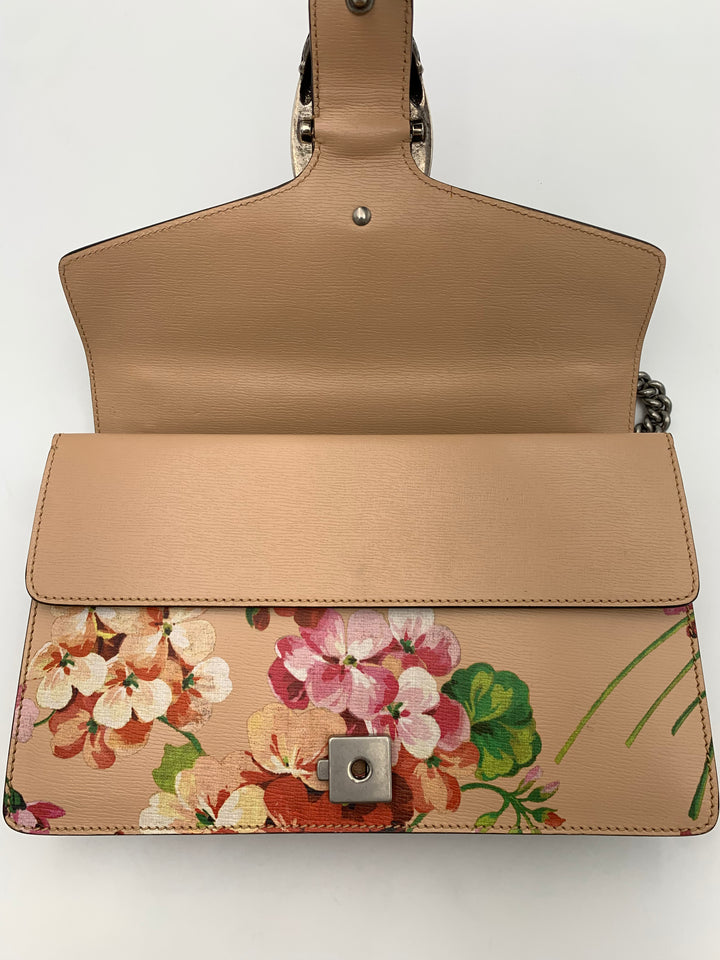 Gucci Small Dionysus Pink Leather Blooms Crossbody Bag