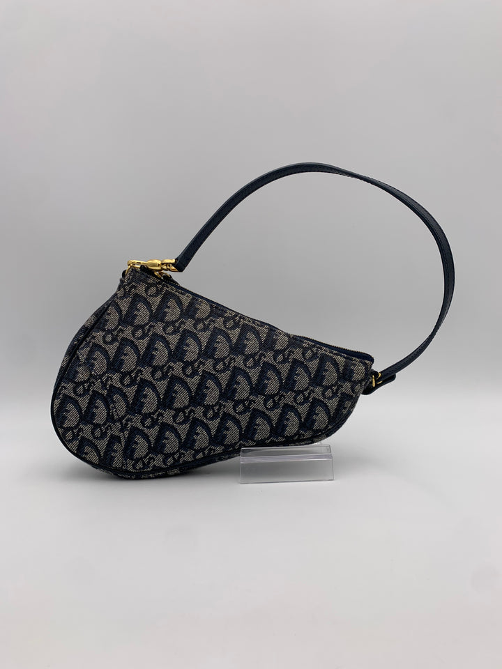 Christian Dior Saddle Blue Oblique Canvas Shoulder Bag