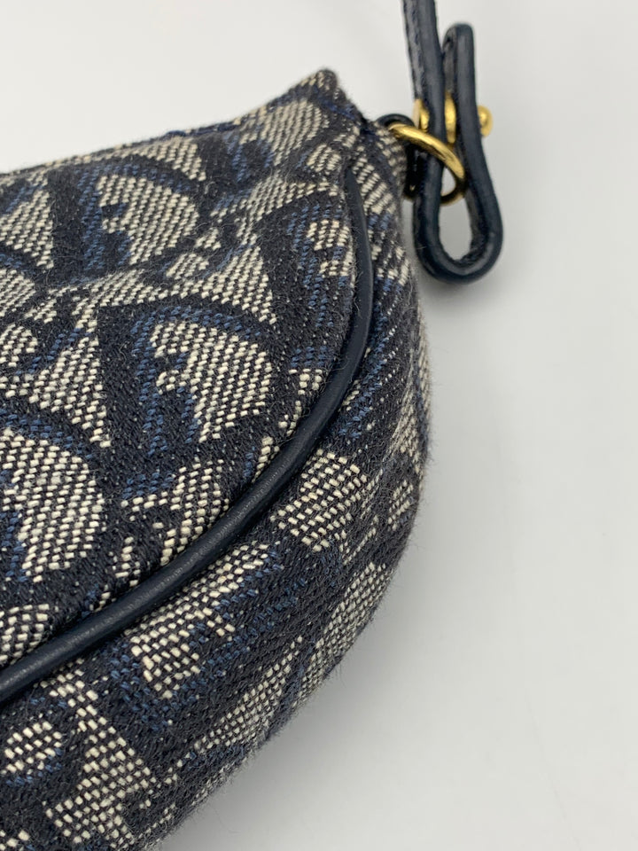 Christian Dior Saddle Blue Oblique Canvas Shoulder Bag