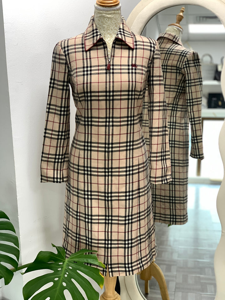 Burberry London Women's Plaid Nova Check Maroon Topper Dress