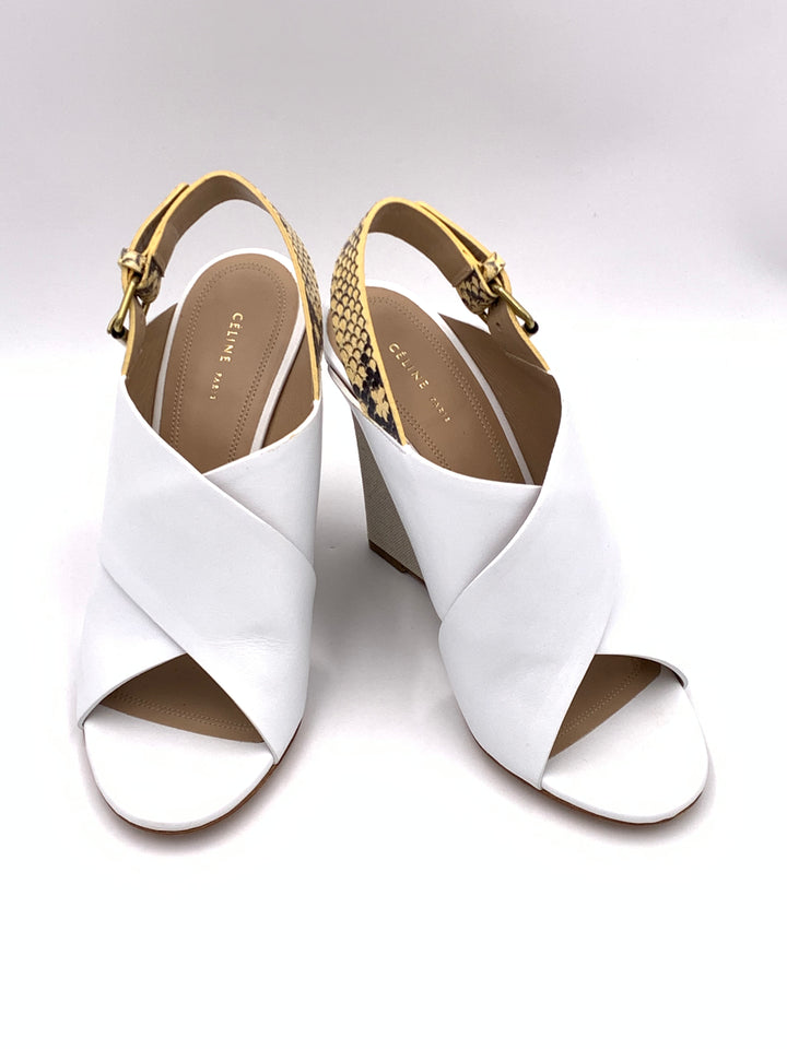 Celine Criss Cross White Wedge Sandals