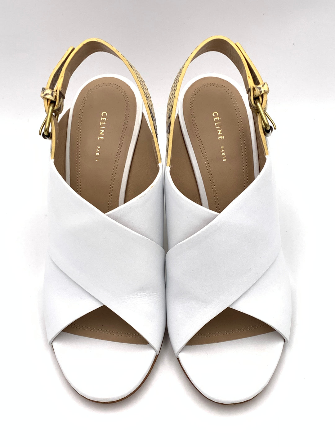 Celine Criss Cross White Wedge Sandals