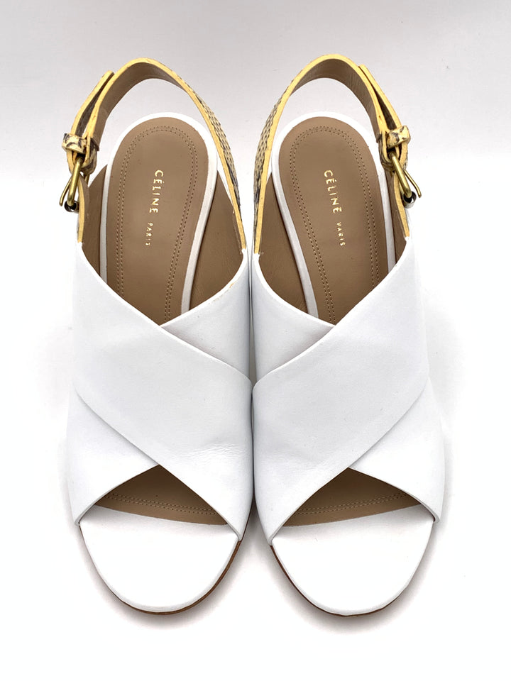 Celine Criss Cross White Wedge Sandals