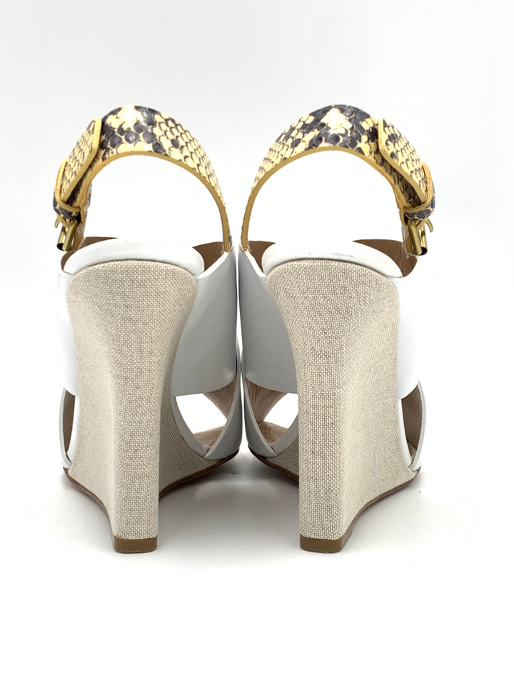 Celine Criss Cross White Wedge Sandals