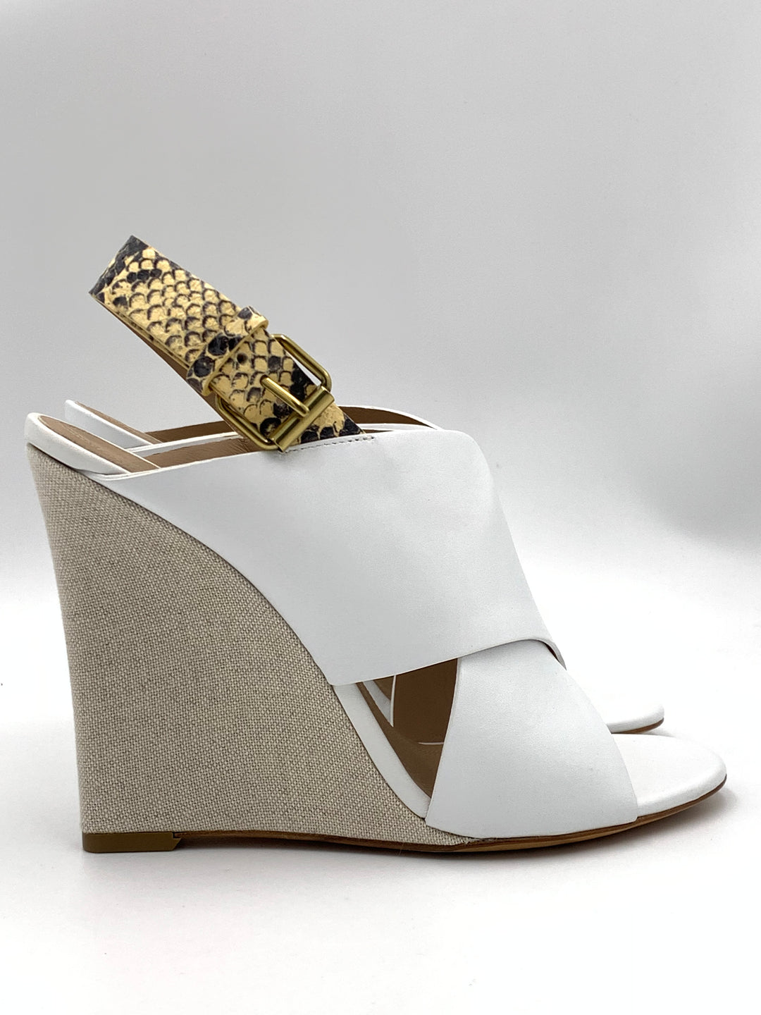 Celine Criss Cross White Wedge Sandals